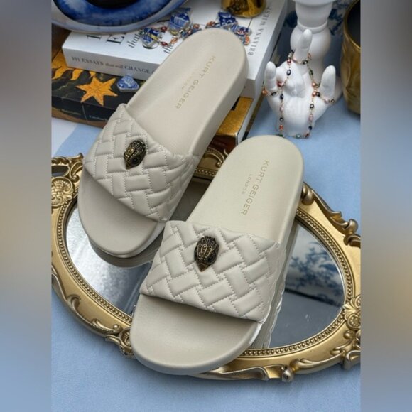 🆕 KURT GEIGER LONDON 🧿 NWOB Meena Eagle Quilted Slide, Bone - Sz 37 US 7 - Picture 10 of 15